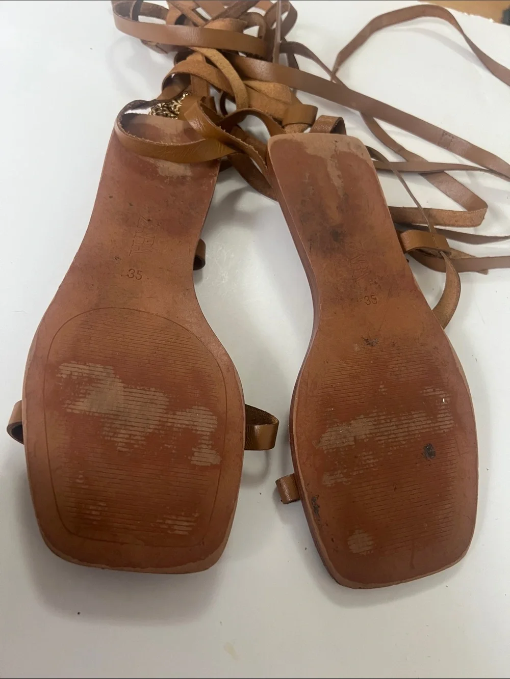 ZARA LEATHER GLADIATOR CHAIN SANDALS SIZE 35 - Picture 4 of 6